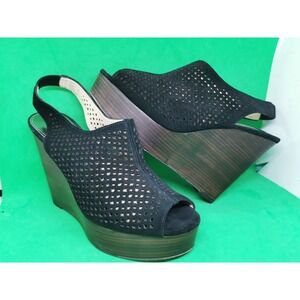 Coach Shoes Black Chasity Perforated Mesh Sling Y2K Wedge Platform Heel Siz 10 B